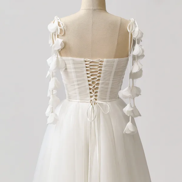 Glamorous White Ruffle Tulle Graduation Dresses 2024 Tea Length Sweet 16  Spaghetti Straps Homecoming Prom Dresses Crossed Straps Sleeveless A Line  Princess