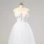 Fairytale White Bow Flower Prom Dresses Sweet 16 Formal Dresses 2024 A-Line / Princess Crossed Straps Floor-Length / Long Backless Tulle Strapless Sleeveless