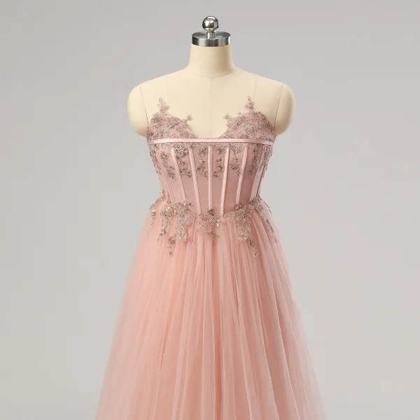 Vintage Prinsesse Mørk Rosa Kjæreste Ballkjoler 2024 Dancing Paljetter Formelle Kjoler Glidlås Uten Ermer Lange