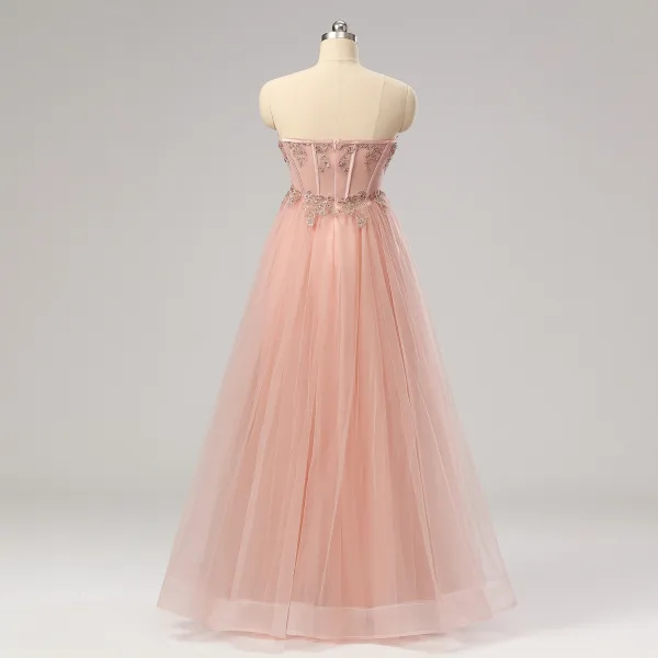 Vintage Prinsesse Mørk Rosa Kjæreste Ballkjoler 2024 Dancing Paljetter Formelle Kjoler Glidlås Uten Ermer Lange