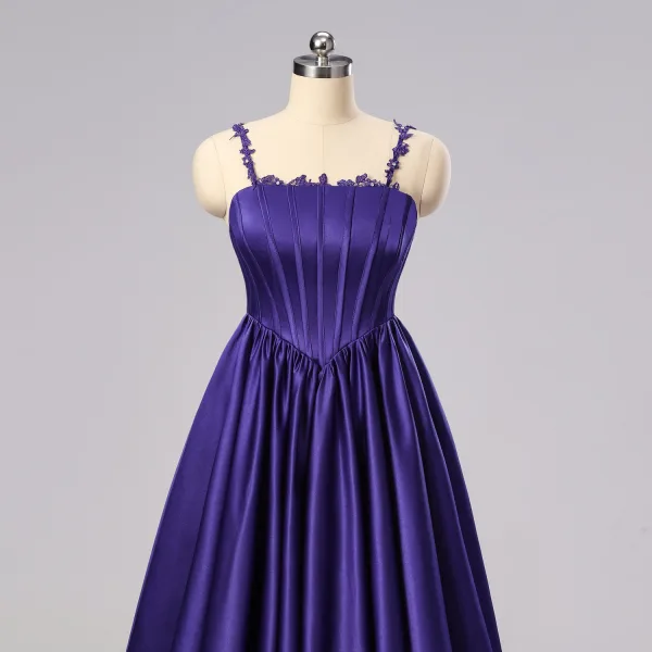 Princess Purple Satin Corset Prom Dresses 2024 Lace Spaghetti Straps Formal Dresses Crossed Straps Floor-Length / Princess Purple Satin Corset Prom Dresses 2024 Lace Spaghetti Straps Formal Dresses Crossed Straps Floor-Length /