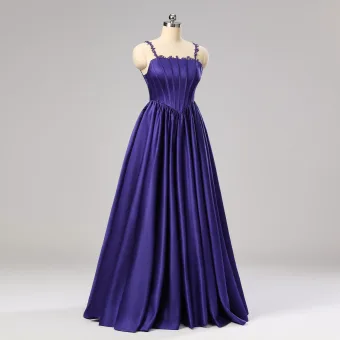 Princesse Violet Satin Corset Robe De Bal 2024 Dentelle Bretelles Spaghetti Robe De Cérémonie Bretelles Croisées Longue Sans Manches