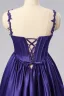 Prinsessa Purple Satin Korsett Balklänningar 2024 Spets Spaghettiband Formella Klänningar Korsade remmar Långa Ärmlös