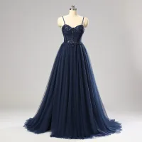 Hermoso Corsé Bailando Marino Oscuro Vestidos de gala 2024 Spaghetti Straps Dulces 16 Delante De Split Vestidos de noche Correas Cruzadas Sin Mangas A-Line / Princess