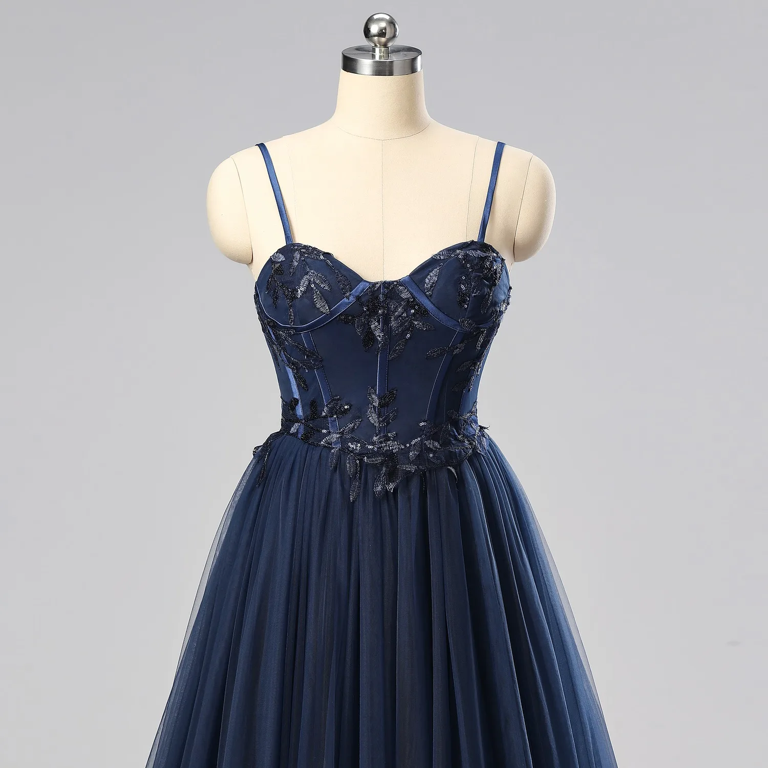 Chic Beautiful Corset Dancing Navy Blue Prom Dresses 2024 Spaghetti Straps Sweet 16