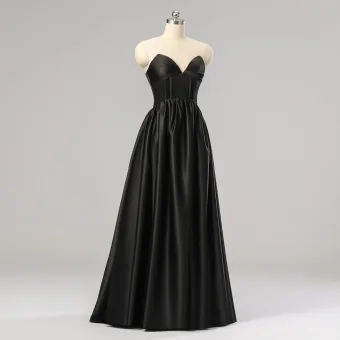 Stunning Black Solid Color Corset Prom Dresses 2024 Sweetheart Satin Formal Dresses Crossed Straps Floor Length Long Sleeveless A Line Princess