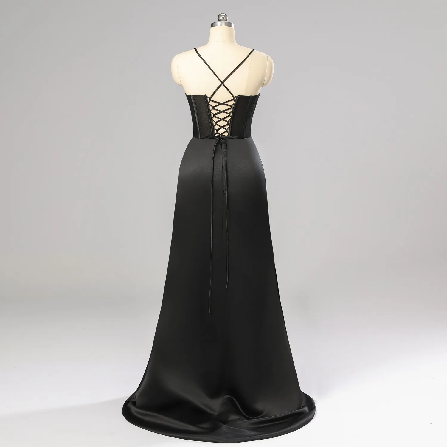 chinese dress ladies Long Black Mermaid Prom Dress with Beads Black / 10