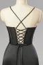 Sexy Meerjungfrau Schwarz Ballkleider 2024 Einfarbig Satin Gespaltete Front Abendkleider Gekreuzte Träger Lange Spaghettiträger Ärmellos