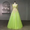 Flower Fairy Verdant Floral Prom Dresses 2023 Sweetheart Corset Floor-Length / Long Tulle Sleeveless Formal Dresses A-Line / Princess Ball Gown