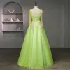 Hada de las flores Verde Floral Vestidos de gala 2023 Sweetheart Corsé Largos Tul Sin Mangas Vestidos Formales A-Line / Princess Ball Gown