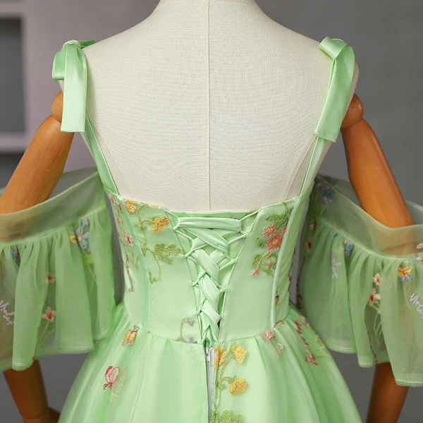 Fairytale Sage Green Embroidered Floral Prom Dresses 2023 Floor-Length / Long Formal Dresses Spaghetti Straps Ball Gown