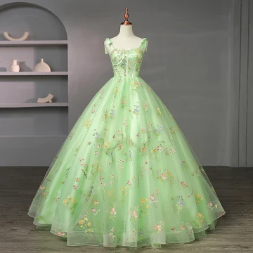 Cuento De Hadas Verde Salvia Bordado Floral Vestidos De Gala 2023 Largos Vestidos Formales Spaghetti Straps Ball Gown