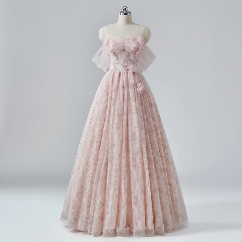 Märchen Rosa 3D Spitze Blumen Ballkleider 2024 Gekreuzte Träger Lange Tülle Bandeau Ärmellos Verlobungs Festliche Kleider