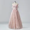Bajka Rumieniąc Różowy Koronki 3D Kwiatowy Sukienki Na Bal 2024 Skrzyżowane Pasy Długie Tiulowe Bez Ramiączek Bez Rękawów Zaręczynowa Sukienki Wizytowe