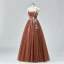 Flower Fairy Brown Spaghetti Straps Prom Dresses 2024 Crossed Straps Ruffle Tulle Floor-Length / Long Homecoming A-Line / Princess Ball Gown Formal Dresses