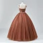 Flower Fairy Brown Spaghetti Straps Prom Dresses 2024 Crossed Straps Ruffle Tulle Floor-Length / Long Homecoming A-Line / Princess Ball Gown Formal Dresses