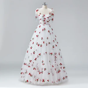 Conte De Fée Blanche Cerise Robe De Bal 2024 Volants Tulle Bretelles Spaghetti Sans Manches Princesse De Retour Robe Boule Robe De Cérémonie