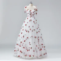 Cuento de Hadas Blanco Cereza Vestidos de gala 2024 Ruffle Tul Spaghetti Straps Sin Mangas A-Line / Princess de fiesta Ball Gown Vestidos Formales