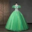 Chic / Beautiful Green Beading Pearl Sequins Prom Dresses 2023 Ball Gown V-Neck Puffy Short Sleeve Backless Floor-Length / Long Prom Formal Dresses