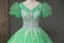 Chic / Beautiful Green Beading Pearl Sequins Prom Dresses 2023 Ball Gown V-Neck Puffy Short Sleeve Backless Floor-Length / Long Prom Formal Dresses