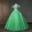 Chic / Beautiful Green Beading Pearl Sequins Prom Dresses 2023 Ball Gown V-Neck Puffy Short Sleeve Backless Floor-Length / Long Prom Formal Dresses