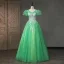Chic / Beautiful Green Beading Pearl Sequins Prom Dresses 2023 Ball Gown V-Neck Puffy Short Sleeve Backless Floor-Length / Long Prom Formal Dresses