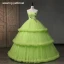 Modern / Fashion Lime Green Daisy Cascading Ruffles Prom Dresses 2023 A-Line / Princess Spaghetti Straps Sleeveless Backless Lace Flower Floor-Length / Long Prom Formal Dresses