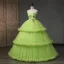 Modern / Fashion Lime Green Daisy Cascading Ruffles Prom Dresses 2023 A-Line / Princess Spaghetti Straps Sleeveless Backless Lace Flower Floor-Length / Long Prom Formal Dresses