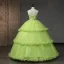 Modern / Fashion Lime Green Daisy Cascading Ruffles Prom Dresses 2023 A-Line / Princess Spaghetti Straps Sleeveless Backless Lace Flower Floor-Length / Long Prom Formal Dresses