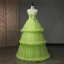 Modern / Fashion Lime Green Daisy Cascading Ruffles Prom Dresses 2023 A-Line / Princess Spaghetti Straps Sleeveless Backless Lace Flower Floor-Length / Long Prom Formal Dresses