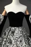 Vintage / Retro Black Butterfly Printing Prom Dresses 2023 Ball Gown Strapless Short Sleeve Backless Floor-Length / Long Prom Formal Dresses