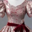 Vintage / Retro Burgundy Painted Floral Prom Dresses 2023 Square Neckline Short Sleeve Floor-Length / Long A-Line / Princess Quinceañera Formal Dresses