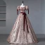 Vintage / Retro Burgundy Painted Floral Prom Dresses 2023 Square Neckline Short Sleeve Floor-Length / Long A-Line / Princess Quinceañera Formal Dresses