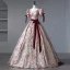 Vintage / Retro Burgundy Painted Floral Prom Dresses 2023 Square Neckline Short Sleeve Floor-Length / Long A-Line / Princess Quinceañera Formal Dresses