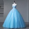 Flower Fairy Sky Blue Prom Dresses 2023 Spaghetti Straps Formal Dresses Tulle Sleeveless Homecoming Ball Gown