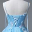 Flower Fairy Sky Blue Prom Dresses 2023 Spaghetti Straps Formal Dresses Tulle Sleeveless Homecoming Ball Gown