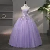 Flower Fairy A-Line / Princess Corset Prom Dresses 2023 Lavender Lace Flower Sleeveless Dancing Formal Dresses