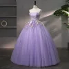 Hada de las flores A-Line / Princess Corsé Vestidos de gala 2023 Espliego Con Encaje Flor Sin Mangas Bailando Vestidos Formales