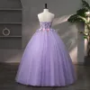 Flower Fairy A-Line / Princess Corset Prom Dresses 2023 Lavender Lace Flower Sleeveless Dancing Formal Dresses