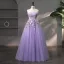Flower Fairy A-Line / Princess Corset Prom Dresses 2023 Lavender Lace Flower Sleeveless Dancing Formal Dresses