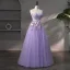 Flower Fairy A-Line / Princess Corset Prom Dresses 2023 Lavender Lace Flower Sleeveless Dancing Formal Dresses