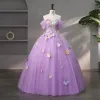 Bajka Princessa Liliowy Sukienki Na Bal 2023 Bez Ramiączek Zaręczynowa Ogród / Outdoor Suknia Balowa Kwiat Sukienki Wizytowe