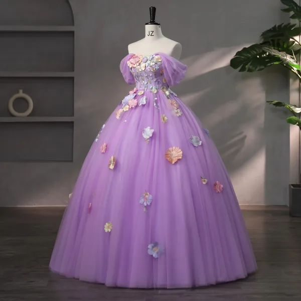 Fairytale A-Line / Princess Lilac Prom Dresses 2023 Strapless Engagement Outdoor / Garden Ball Gown Flower Formal Dresses