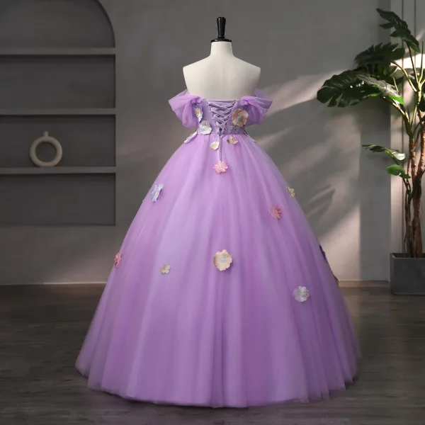 Fairytale A-Line / Princess Lilac Prom Dresses 2023 Strapless Engagement Outdoor / Garden Ball Gown Flower Formal Dresses