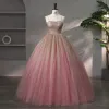 Sparkly Ball Gown Dusky Pink Prom Dresses 2023 Spaghetti Straps Sleeveless Quinceañera Glitter Formal Dresses