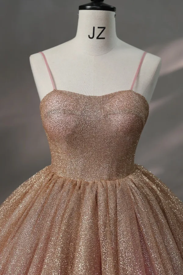 Sparkly Ball Gown Dusky Pink Prom Dresses 2023 Spaghetti Straps Sleeveless Quinceañera Glitter Formal Dresses