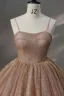 Sparkly Ball Gown Dusky Pink Prom Dresses 2023 Spaghetti Straps Sleeveless Quinceañera Glitter Formal Dresses