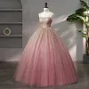 Brillante Ball Gown Rosado Oscuro Vestidos de gala 2023 Spaghetti Straps Sin Mangas Quinceañera Glitter Vestidos Formales