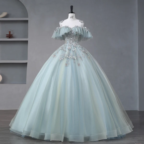Lovely Sage Green Prom Dresses 2023 A-Line / Princess Cowl Neck Short  Sleeve Crossed Straps Glitter
