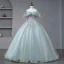 Lovely Sage Green Prom Dresses 2023 A-Line / Princess Cowl Neck Short Sleeve Crossed Straps Glitter Sequins Tulle Formal Dresses